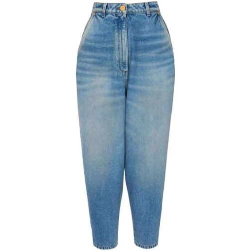 Balmain  High-Waisted Tapered Denim Jeans Blue