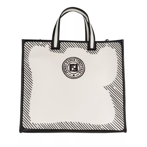 Fendi Logo Print Shopping Bag White Black Shopping Bag