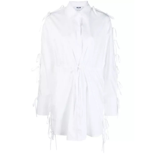 MSGM Bow-Embellished Cotton Shirtdress White 