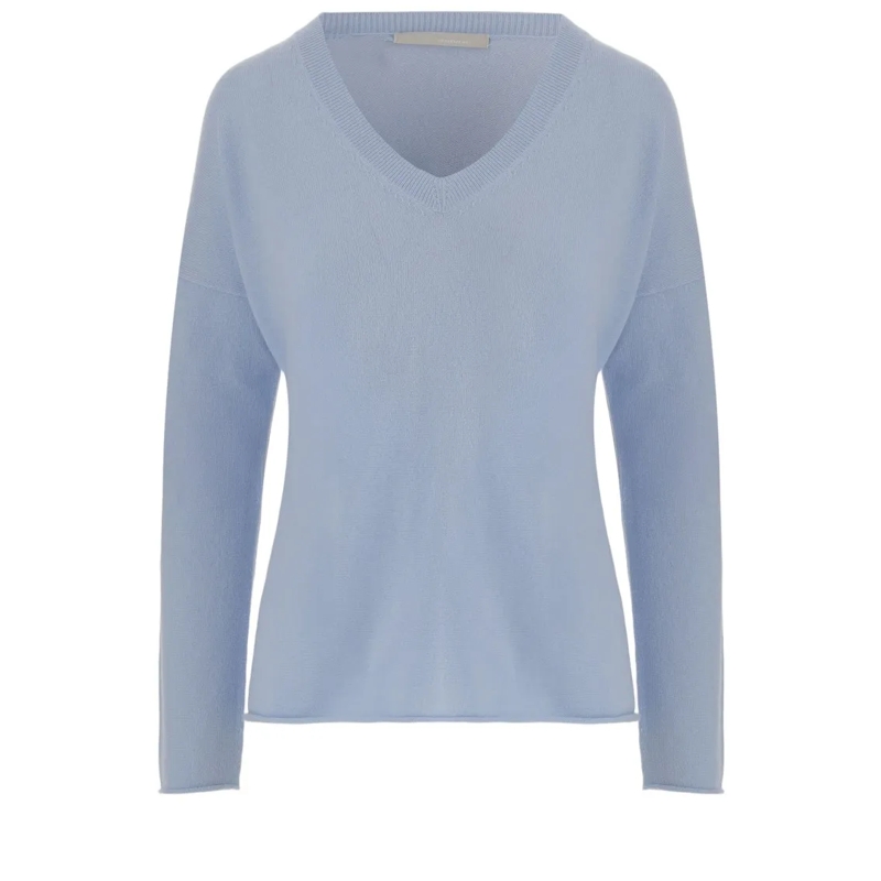 Allude Trui Light Blue Cashmere Sweater With Ribbed V-Neck Blue