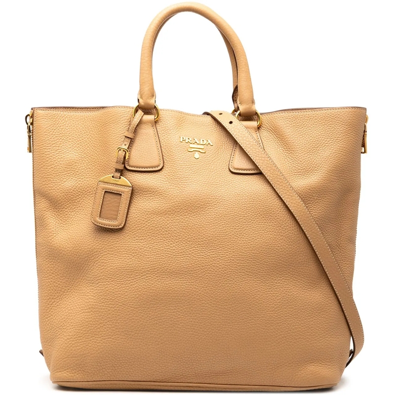 Prada Schultertasche Vitello Daino Side Zip Convertible Tote braun