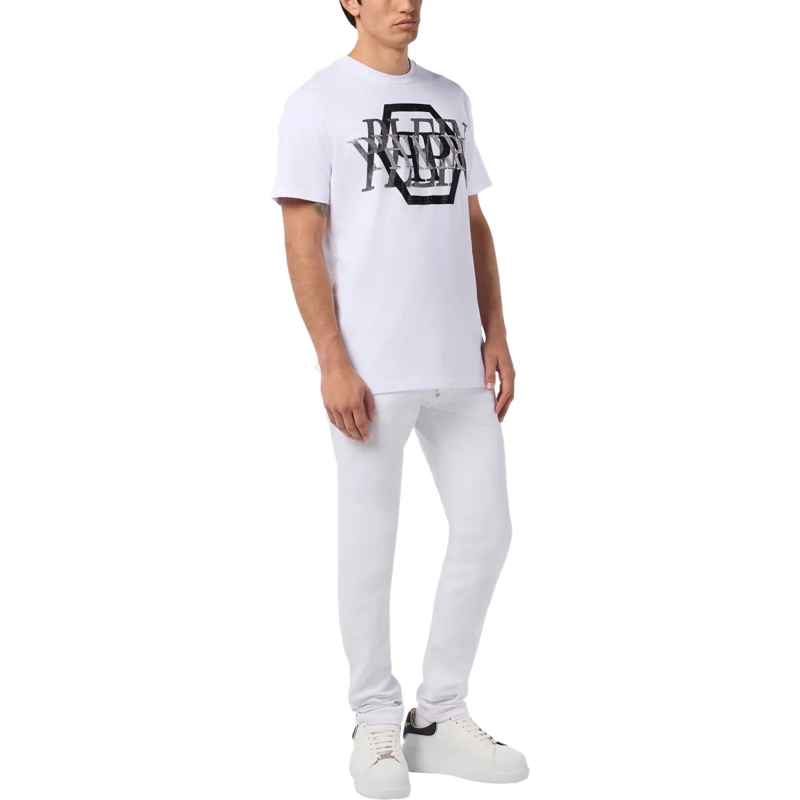 Philipp Plein T-Shirt Round Neck T-Shirt Logo Stones weiss(Image 4)