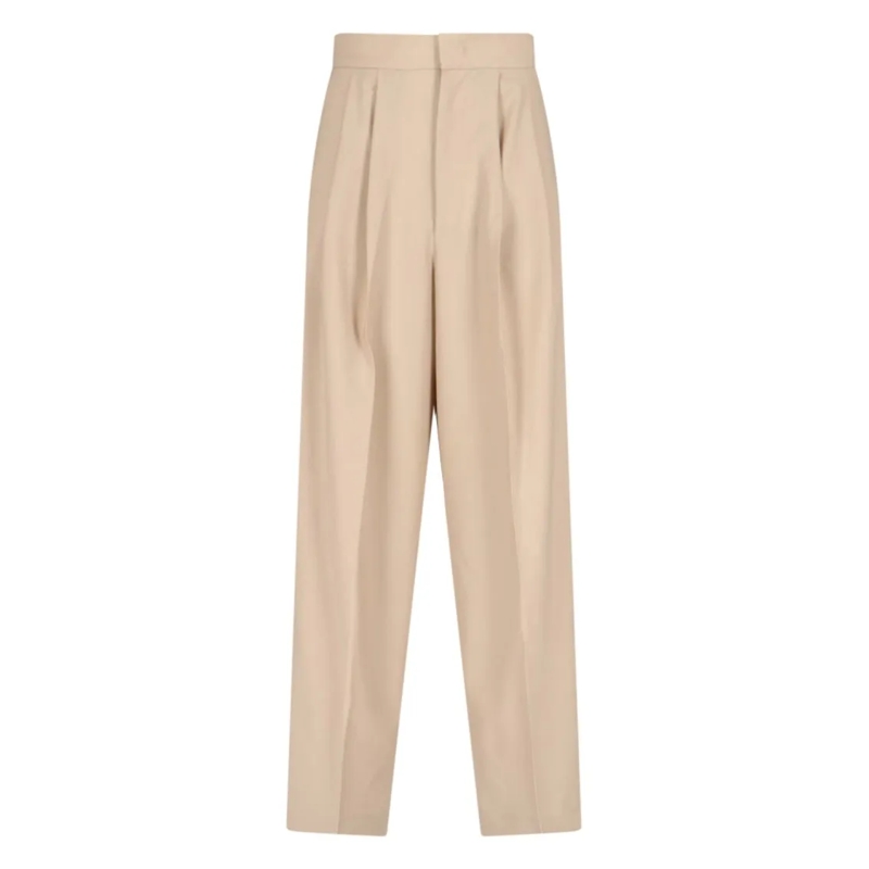 Sa Su Phi  High-Waisted Wide-Leg Trousers With Front Pleats Neutrals