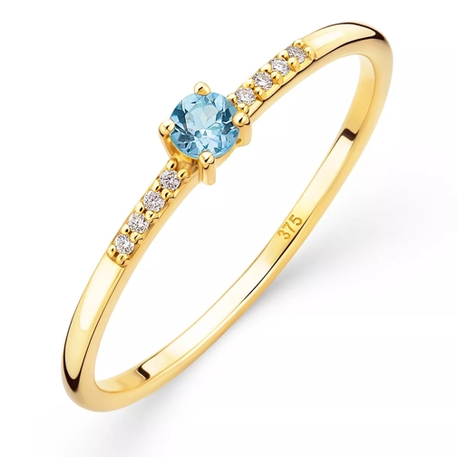 DIAMADA 9K Ring with Diamond and Topaz Yellow Gold and Swiss Blue Diamond Ring