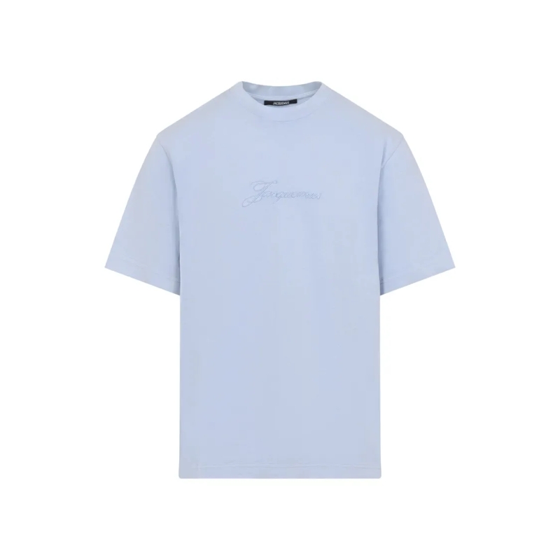 Jacquemus T-shirt Light Blue Short-Sleeve T-Shirt With Embroidered L Blue