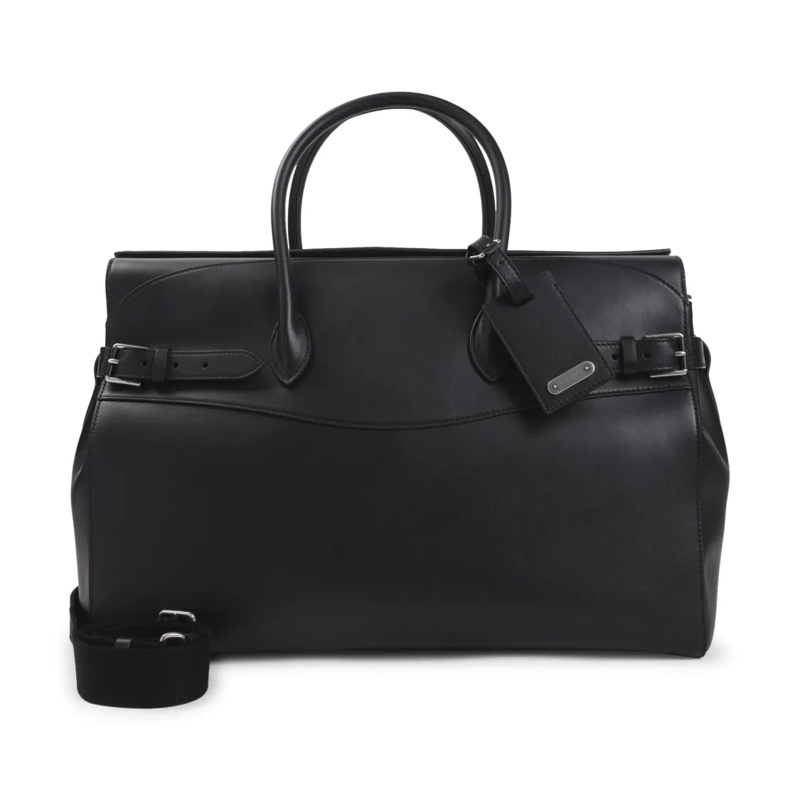 Ralph Lauren X Purple Label Sac de voyage Smooth Leather Travel Bag With Structured Design Black
