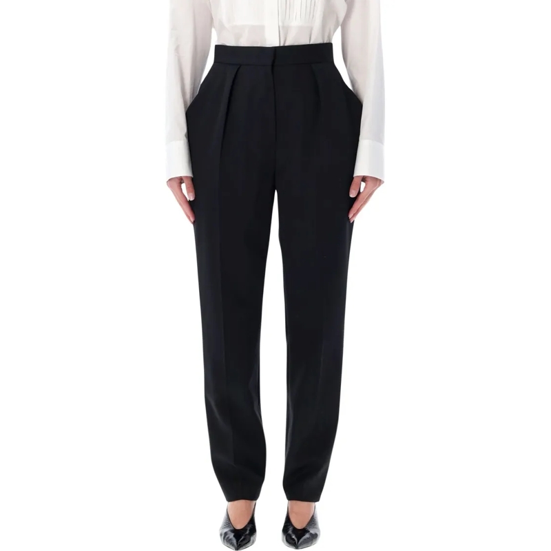 Balmain  High-Waisted Grain De Poudre Trousers Black