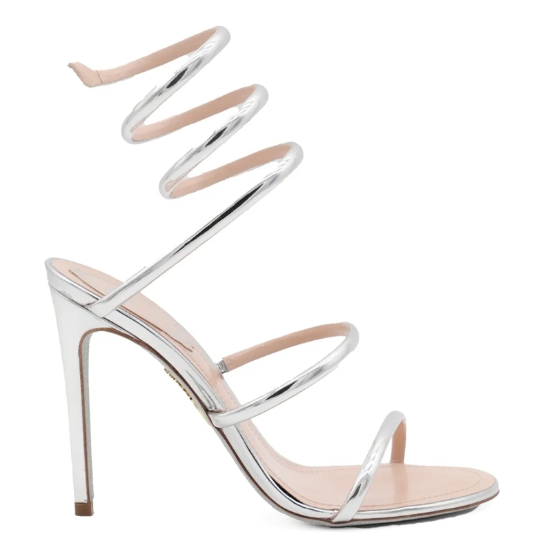 René Caovilla Sandalen Silver Leather Cleo Sandals With Stiletto Heel White