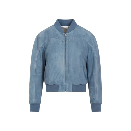 Chloé Bomberjacken Grizzled Blue Lamb Suede Leather Jacket Blue