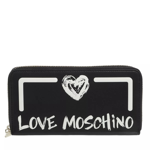 Love Moschino Portafogli Pu  Nero Bianco Portemonnaie mit Zip-Around-Reißverschluss