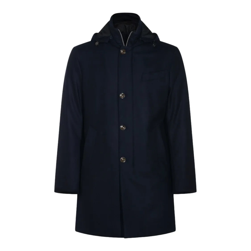 MONTECORE Bontjassen Deep Blue Hooded Coat With Button-Up Closure Black
