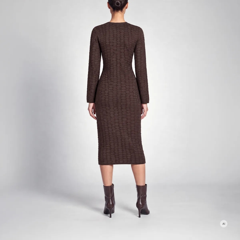 Marc Aurel Midikleid Strickkleid- elastischer Gürtel mit Metallschlie braun(Image 4)