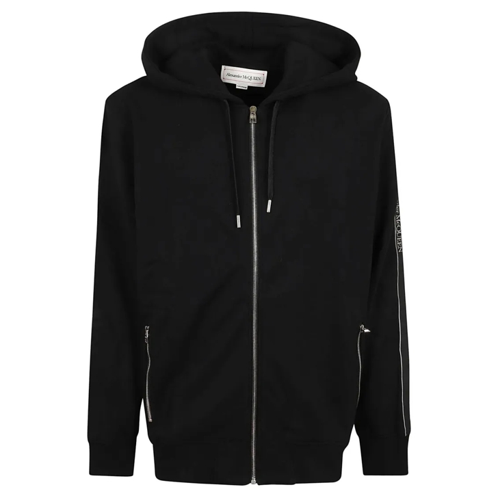 Alexander McQueen Classic Zip Hoodie With Contrast Selvedge Detail Black Hoodie