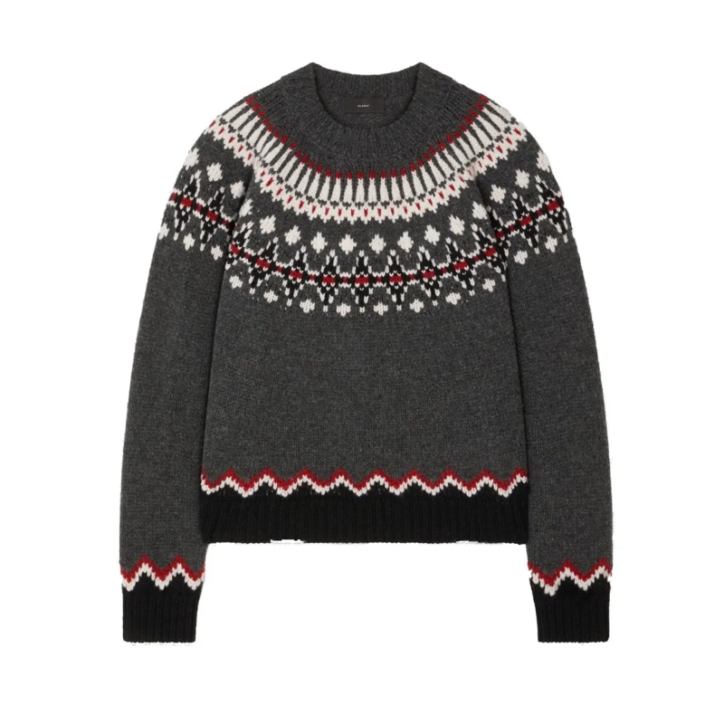 Alanui Pull Wool Crewneck Sweater With Geometric Pattern Grey