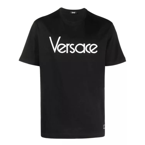 Versace Black Cotton T-Shirt With Logo Print Black 
