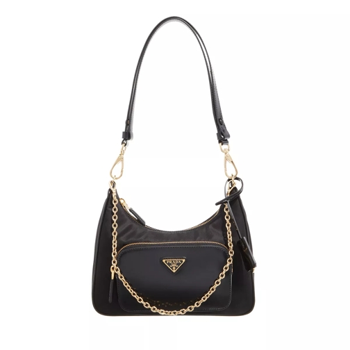 Prada Re-Edition With Front Patch Pocket And Chain Black Shoulder Bag