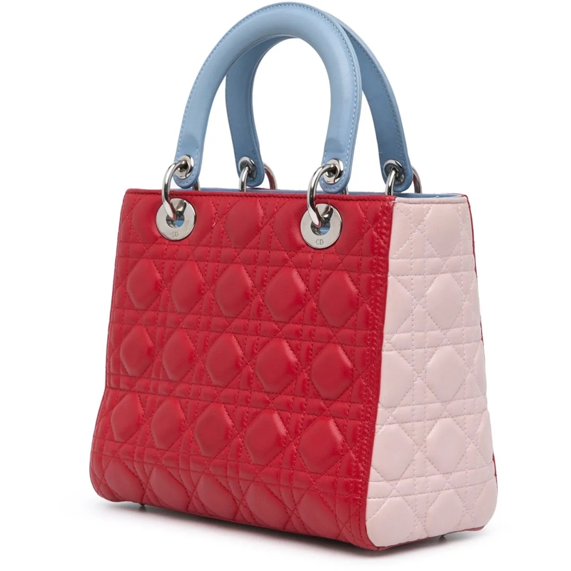 Christian Dior Schultertasche Medium Tricolor Lambskin Cannage Lady Dior rot