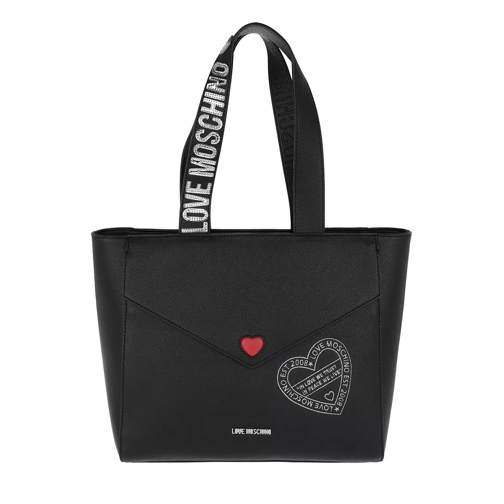 Love Moschino Borsa Saffiano Pu Heart Detailed Shopping Bag Nero Shopping Bag