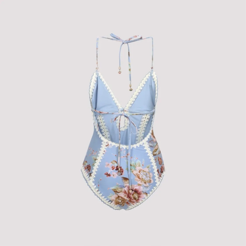 Zimmermann  Floral-Print One-Piece Swimsuit With Lace Trim White