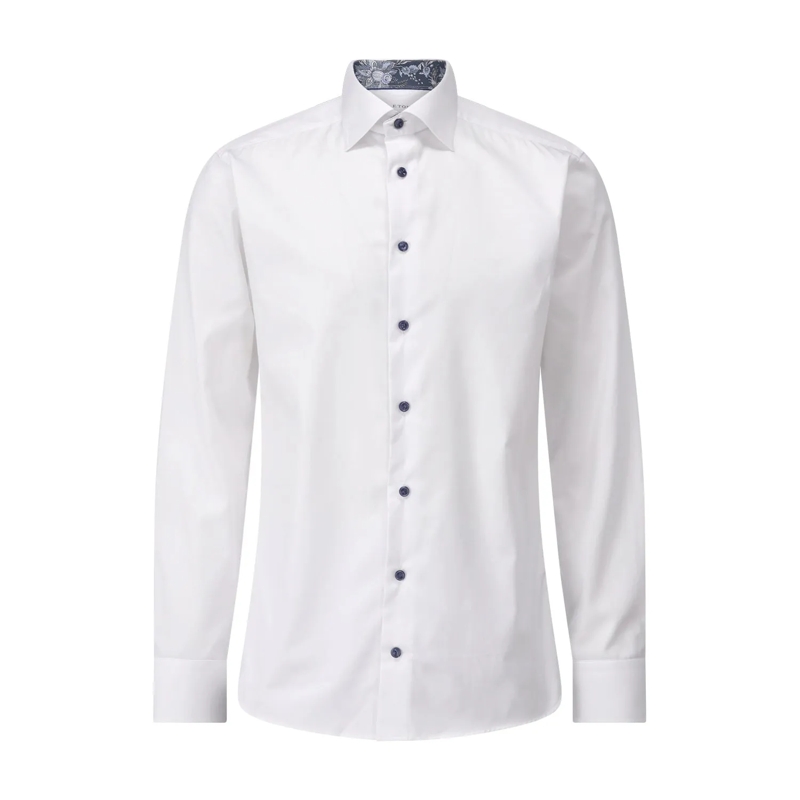 Eton Chemise Slim-Fit Baumwollhemd mit floralen Details Weiß