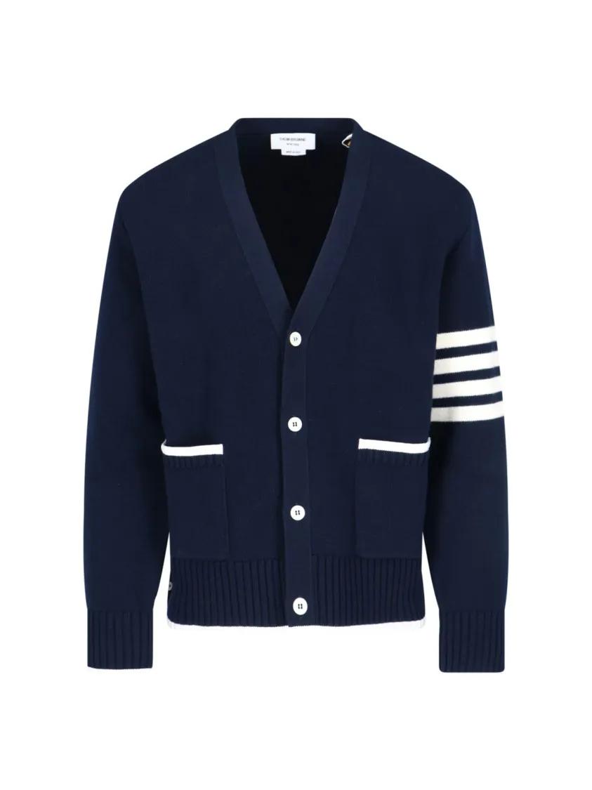 Thumbnail - Thom Browne - "4-Bar" Wool Cardigan – Navy - Größe 3 - blau