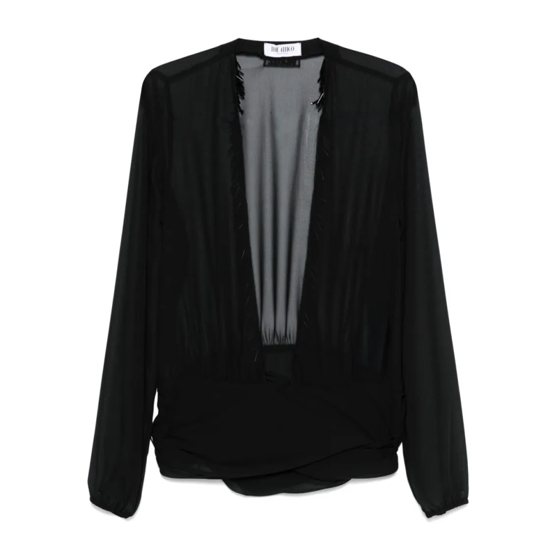 The Attico Blouse Sheer Black Blouse With Fringe Detail Black