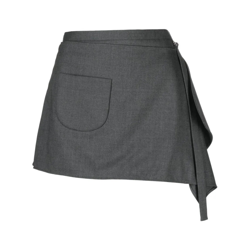 Courrèges Minirock Draped Medium Grey Virgin Wool Blend Skirt Grey