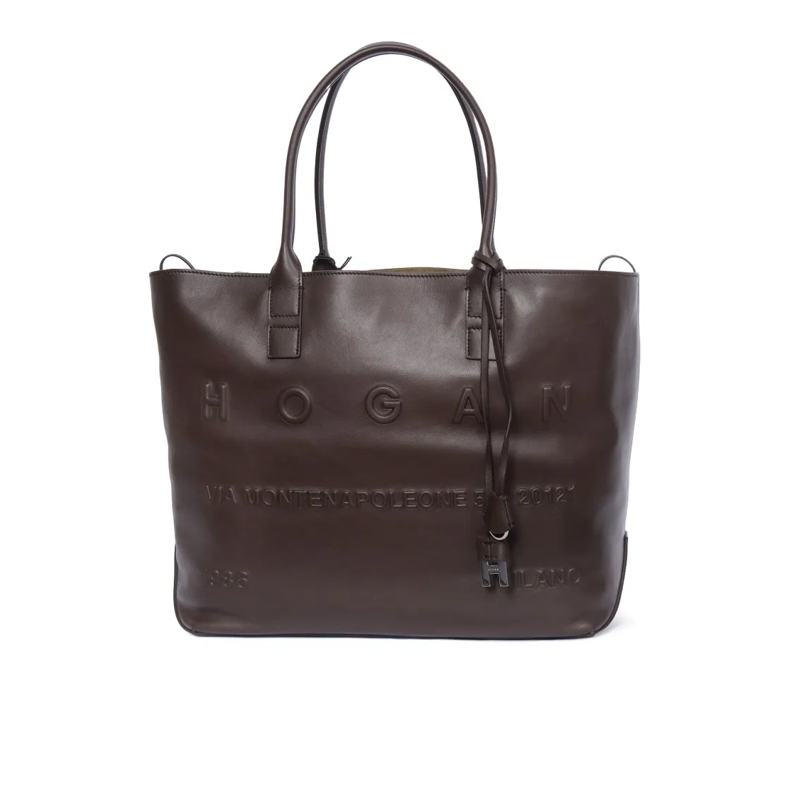 Hogan Fourre-tout Address Medium Calfskin Leather Tote Bag Black