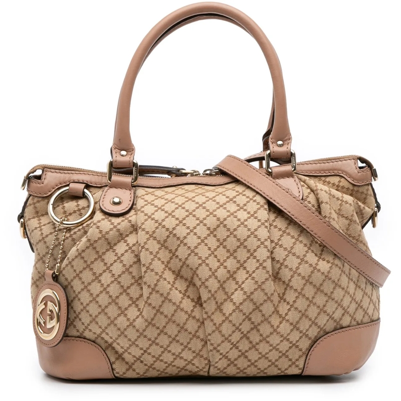 Gucci Schultertasche Diamante Canvas Sukey Satchel braun