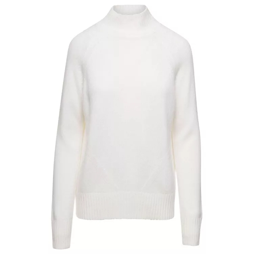 Allude White Mockneck Sweater With Ribbed Trim In Cashmer White 