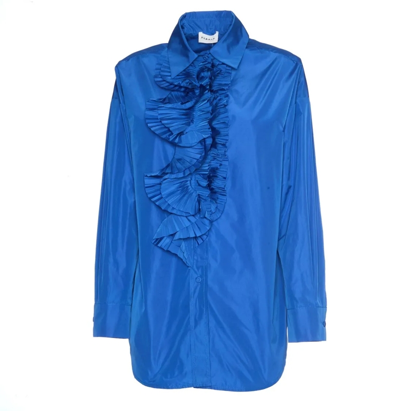P.A.R.O.S.H. Chemise Sky Blue Ruffled Long Sleeve Shirt Blue