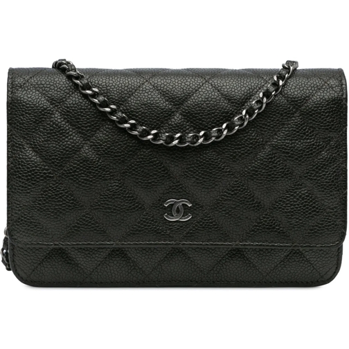 Chanel Kartenhalter 2017-2018 CC Quilted Caviar Wallet on Chain schwarz