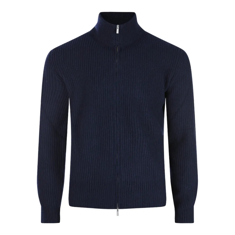 Lardini Pullover Ribbed Knit Sweater With High Stand Collar Black