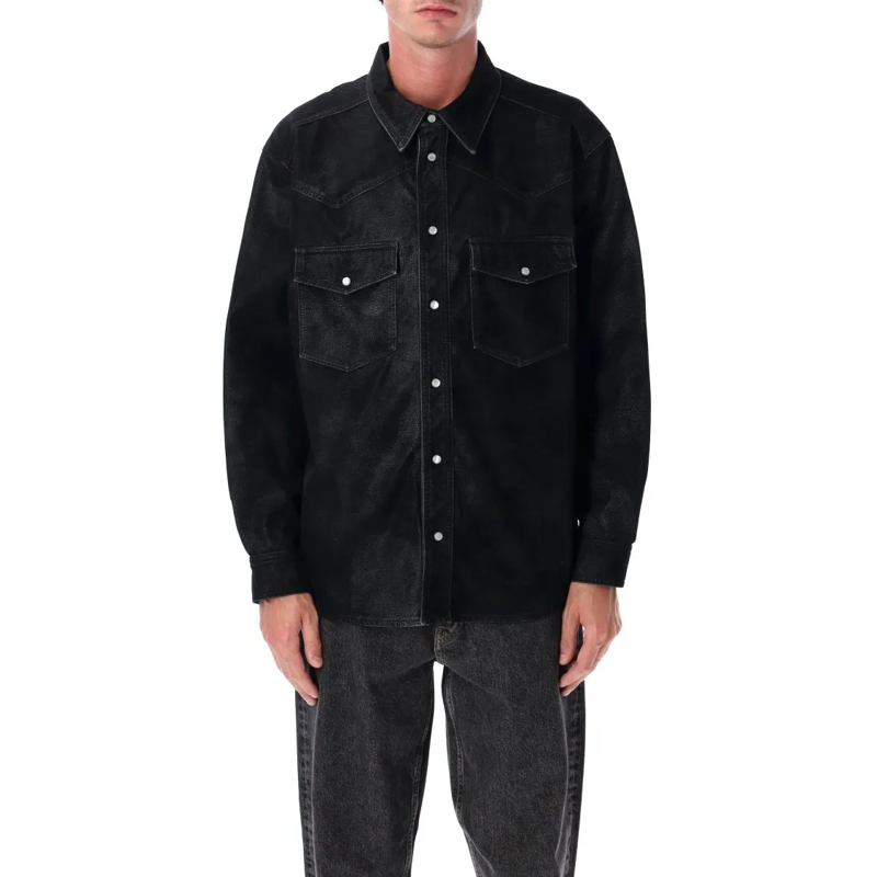 Isabel Marant Overhemd Marant Kadrian Black Eco Leather Overshirt Black