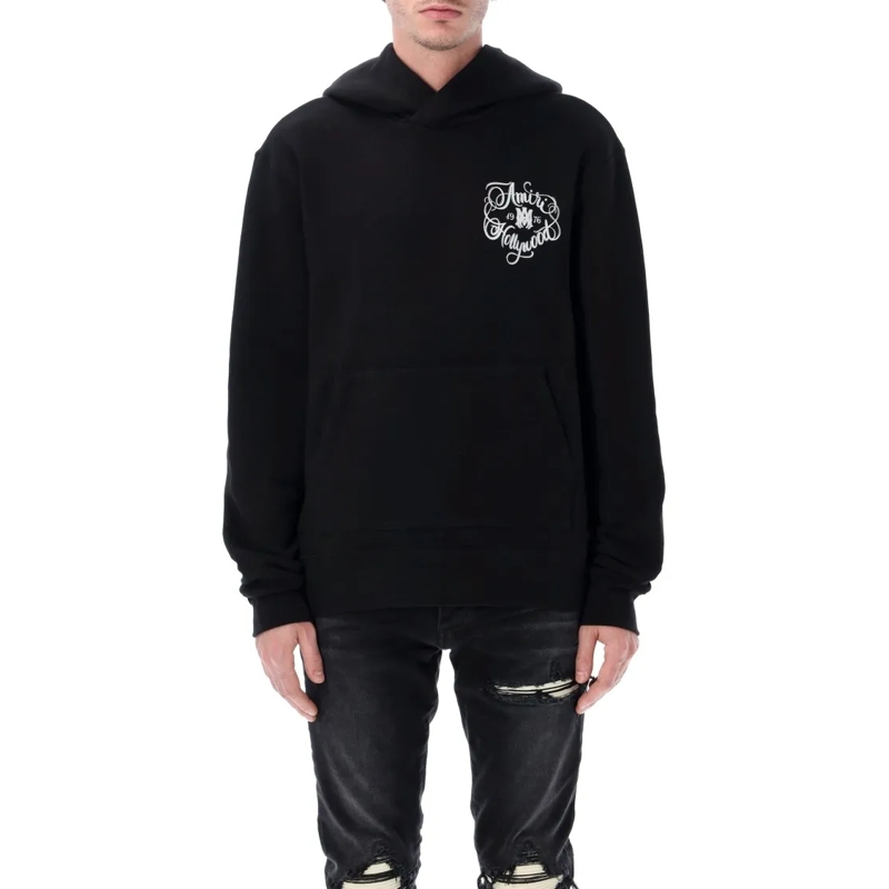 Amiri  Black Cotton Hoodie With Vintage-Inspired Embroide Black