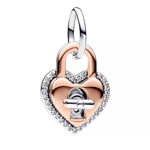 Pandora Padlock heart sterling silver and 14k rose gold-pl Clear Pendant