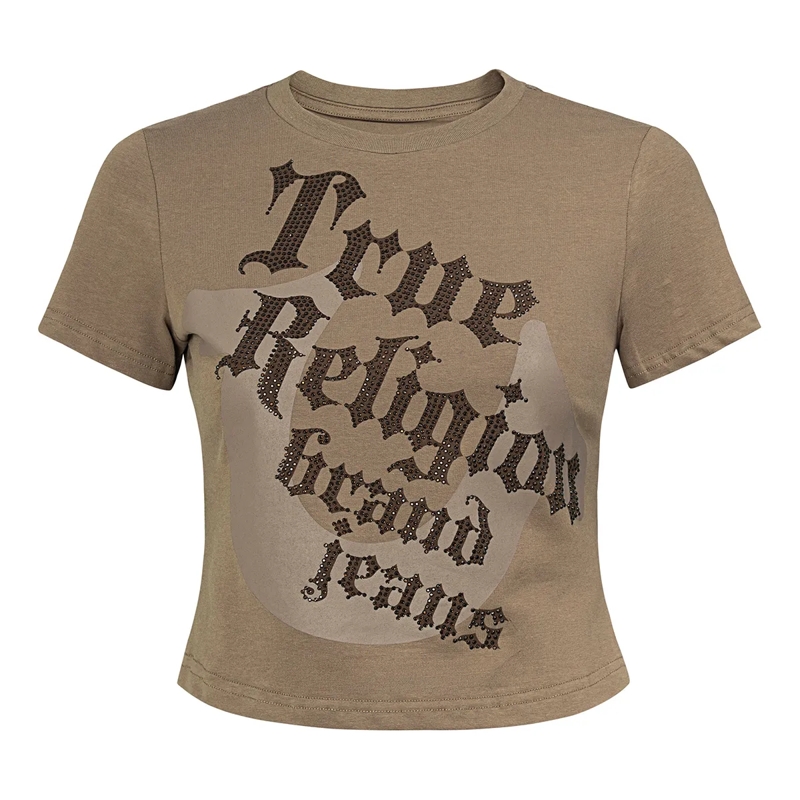 True Religion T-Shirt - T-Shirt- Figurbetont- Print auf Front- Zierst hell-braun