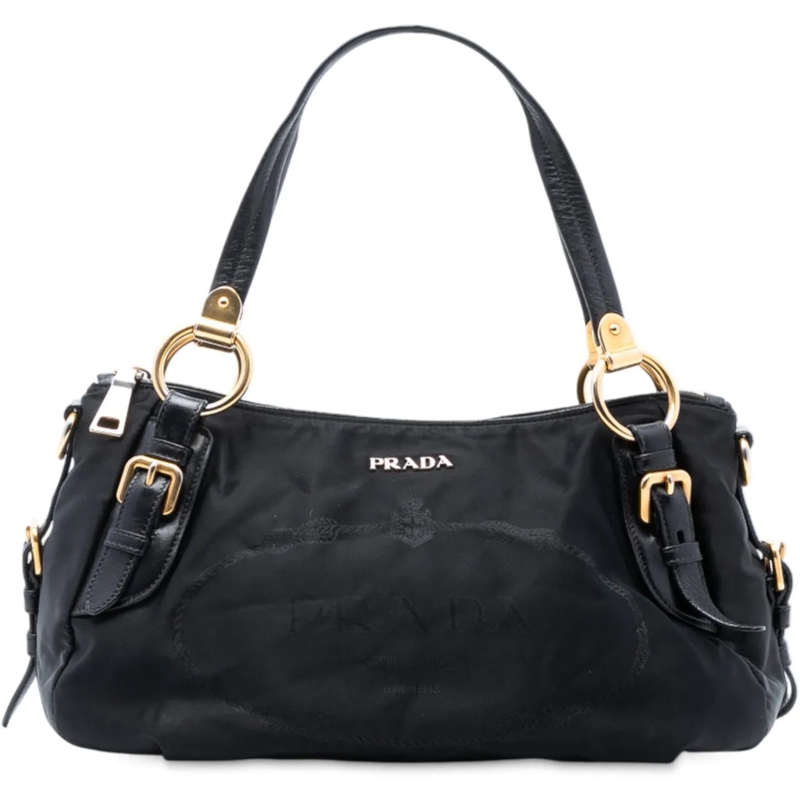 Prada Schultertasche Tessuto Logo Satchel schwarz
