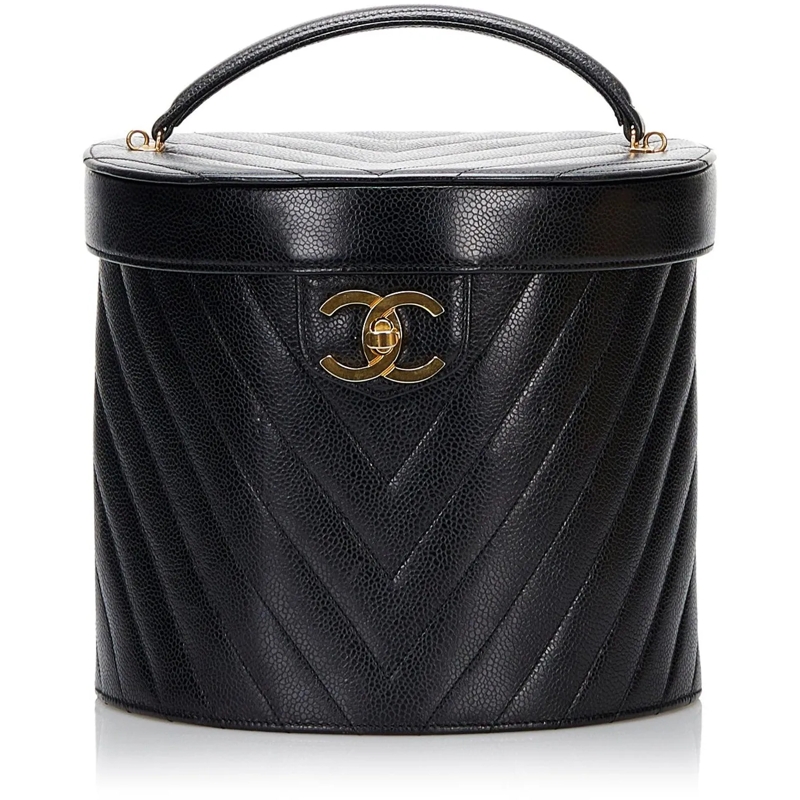 Chanel Bucket Bag CC Caviar Leather Vanity Bag schwarz