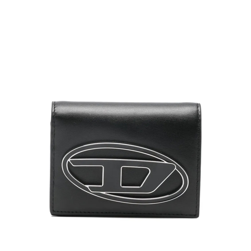 Diesel Geldbörse Sleek Black Leather Wallet With Oval Logo And Mult Black