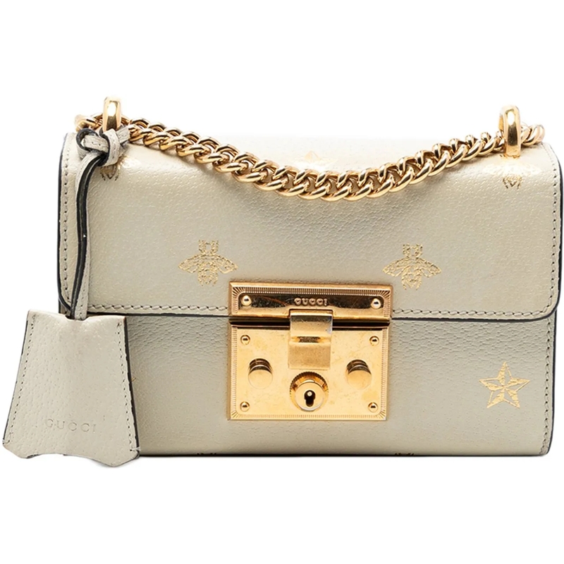 Gucci Schultertasche Small Leather Bee Star Padlock Crossbody weiß