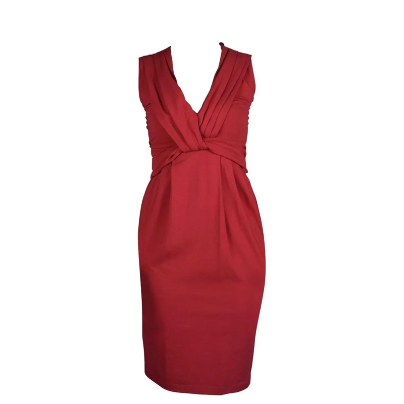 Prada Midi-jurk Fitted Red Dress With Pleated Detailing Red