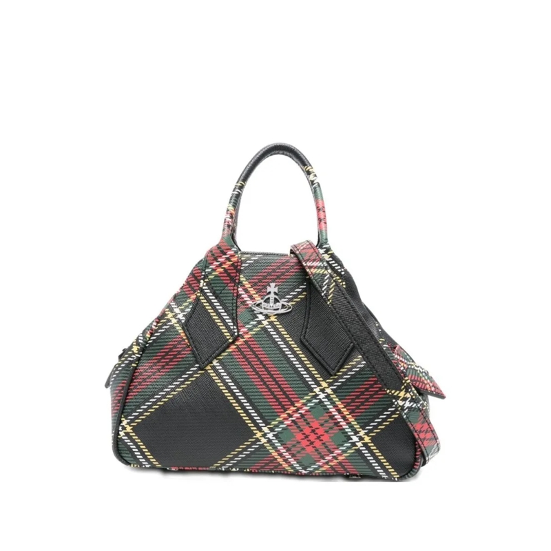 Vivienne Westwood Schultertasche Structured Handbag With Tartan Check Pattern Grey