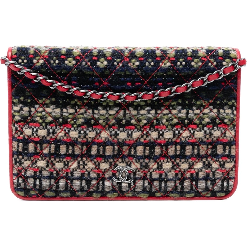 Chanel Sac à bandoulière CC Quilted Tweed Wallet On Chain rot