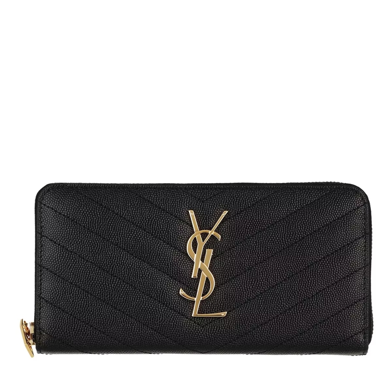 Saint Laurent Portemonnaie mit Zip-Around-Reißverschluss Monogramme Grain De Poudre Zip Around Wallet Nero