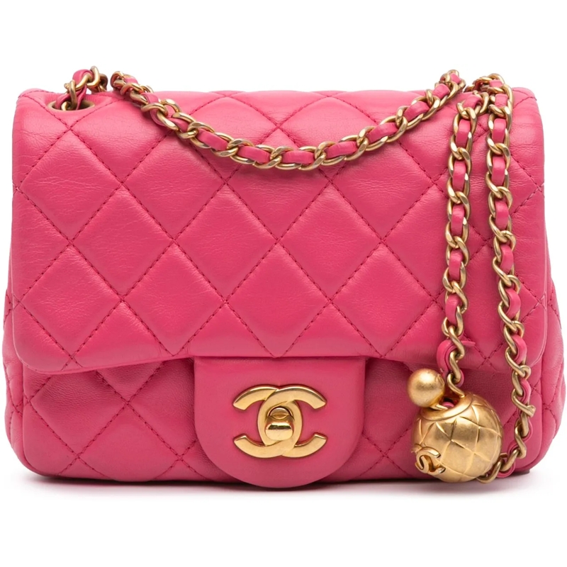 Chanel Sac à bandoulière Mini Square Classic Lambskin Pearl Crush Single Fl rose