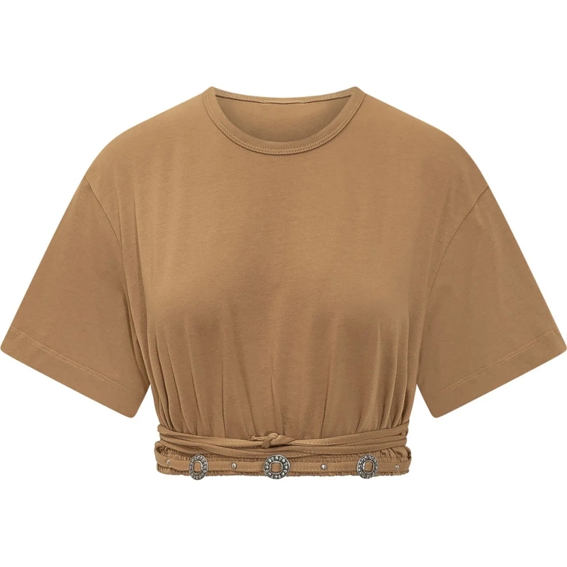 Pinko T-shirt Maglia con Cintura in Vita beige