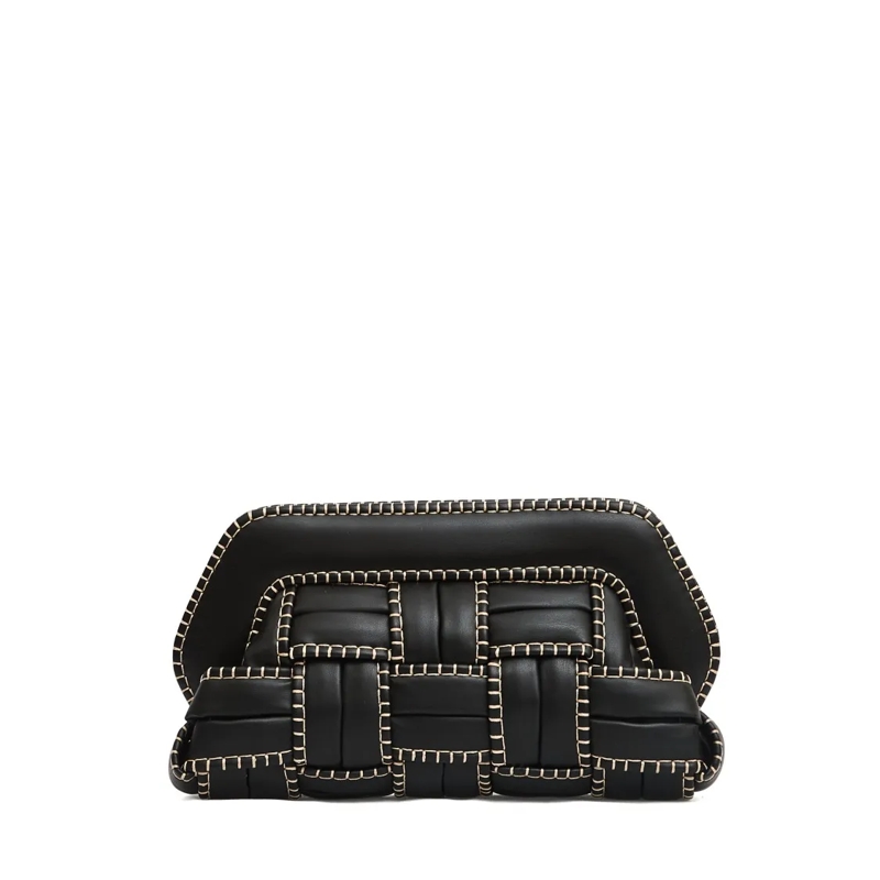 Themoirè Clutch Structured Black Vegan Leather Clutch With Beige S Black