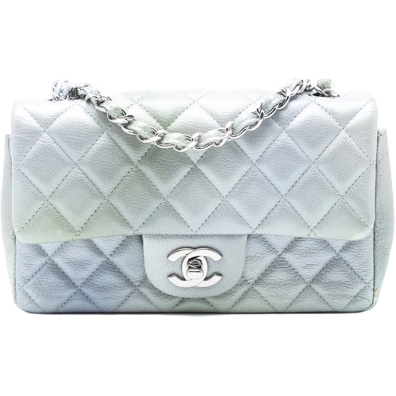Chanel Schultertasche Mini Rectangular Classic Iridescent Lambskin Ombre silber