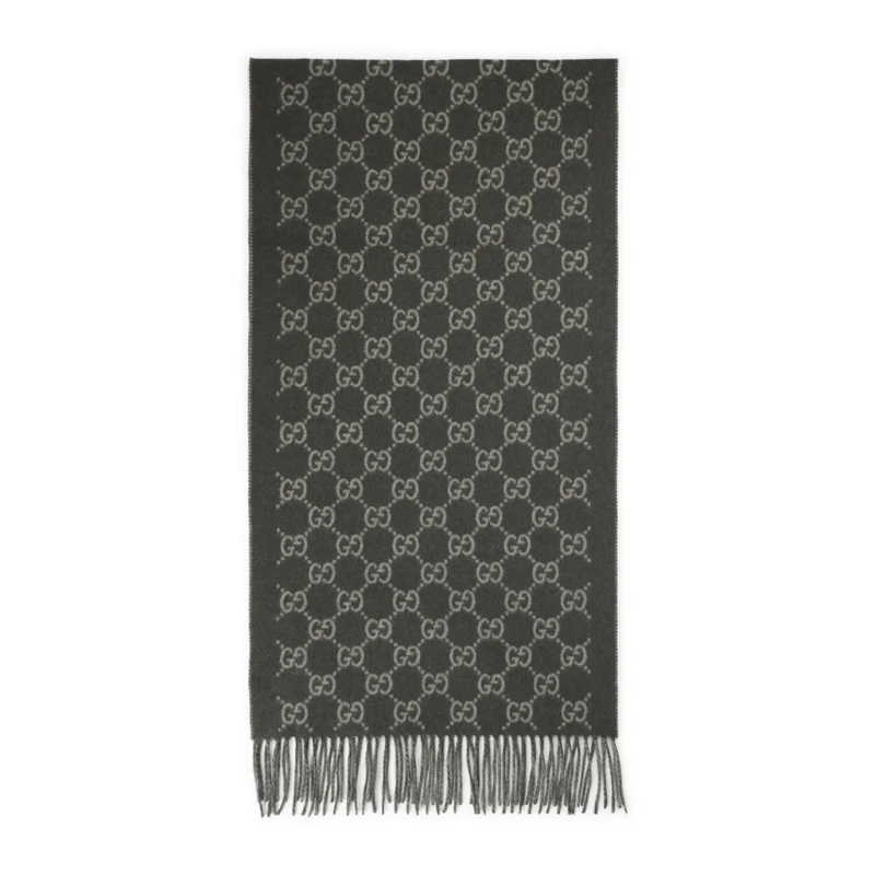 Gucci Écharpe légère Reversible Cashmere Scarf With Interlocking Double Grey